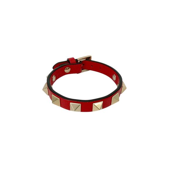 VALENTINO GARAVANI Rockstud Leather Bracelet in Red